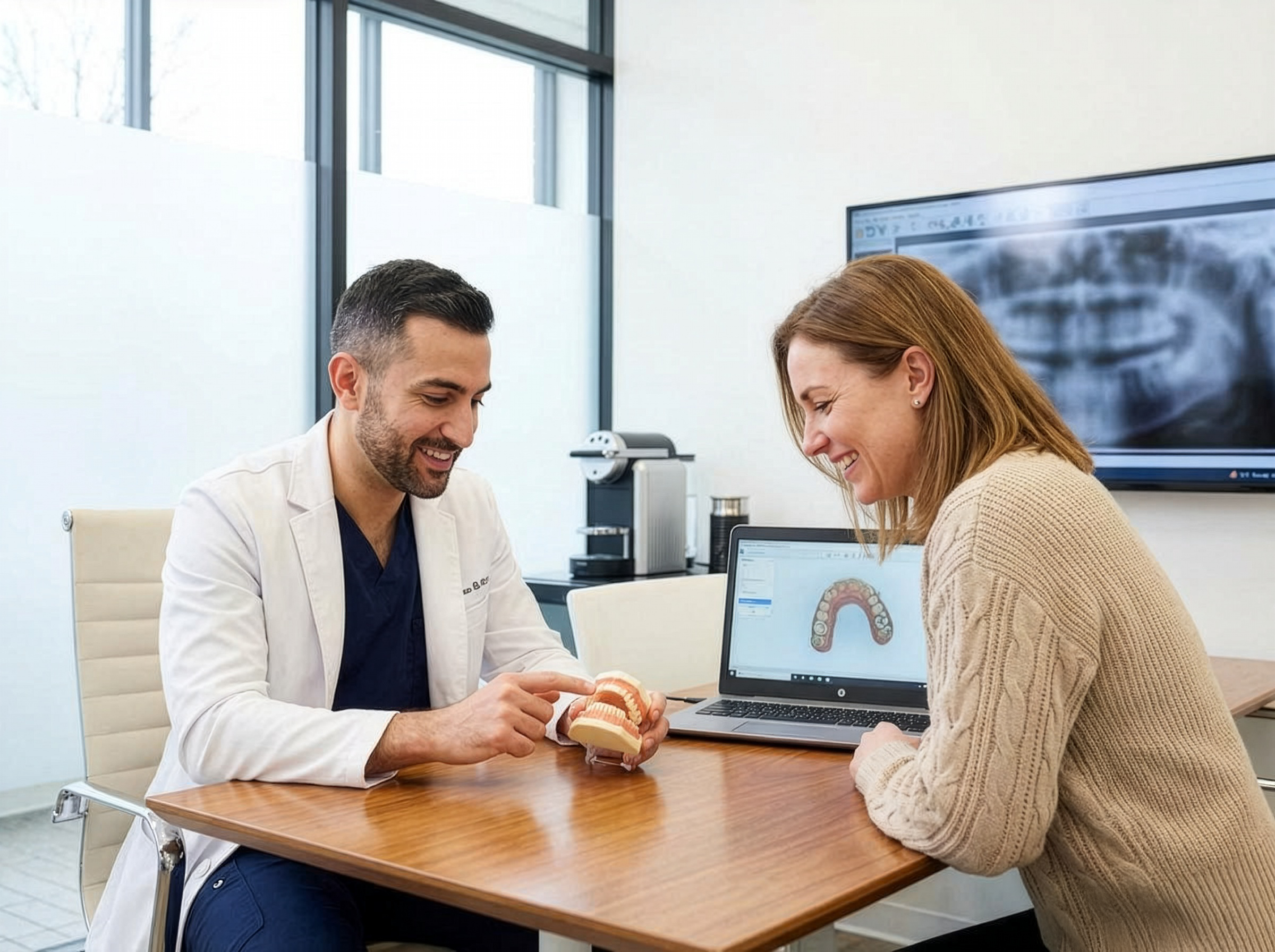 Dentist ready to discuss treatment options during an All-on-4 consultation.
