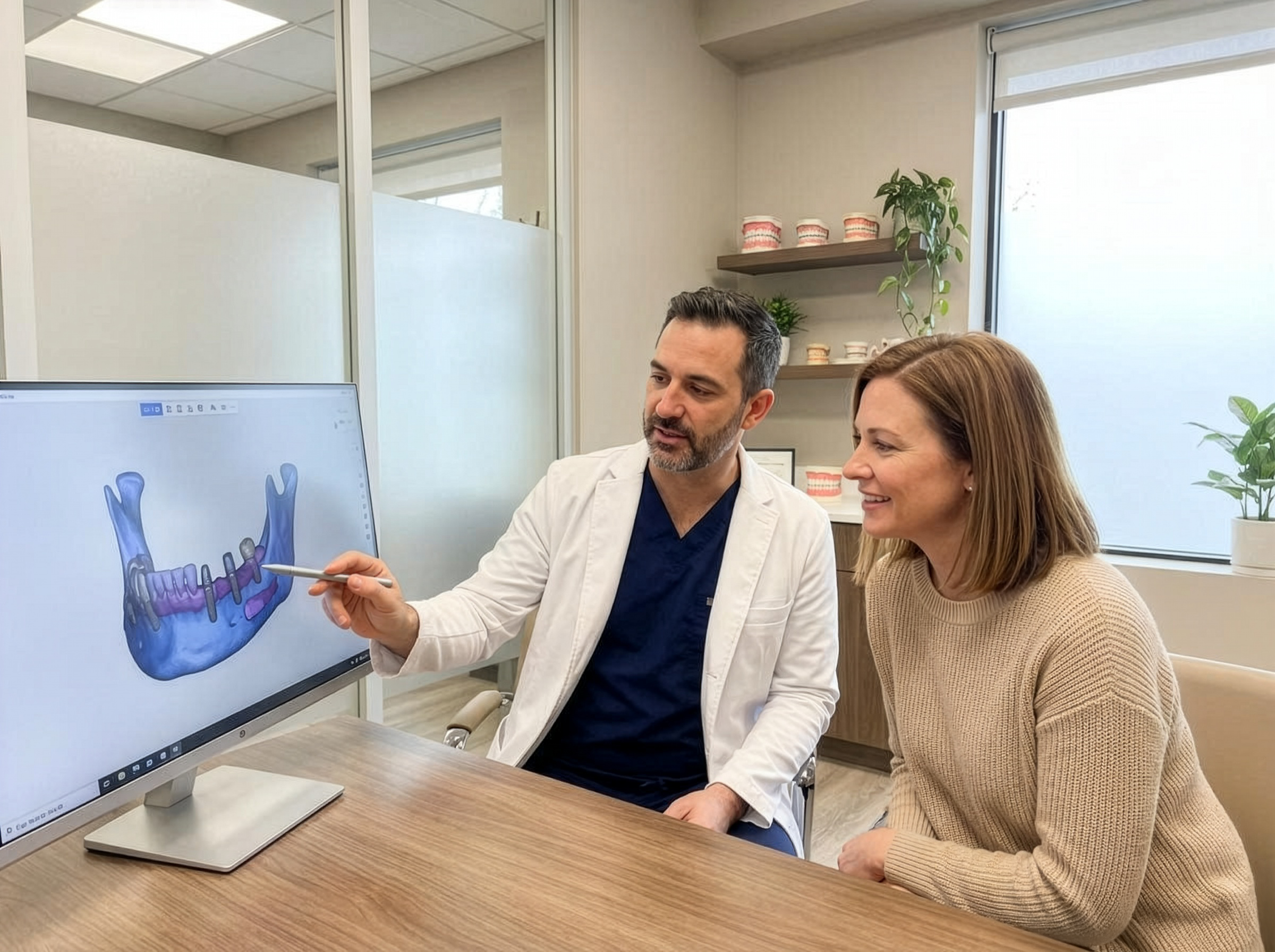 Doctor presenting a customized treatment plan for All-on-4 implants.