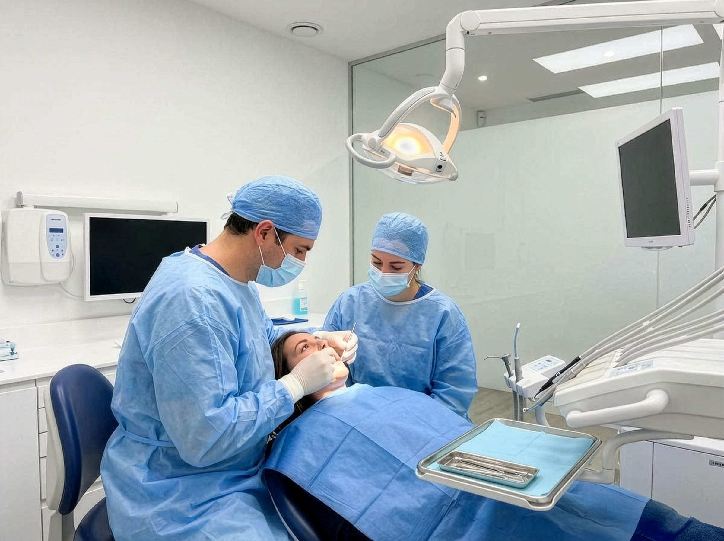 Illustration of implants supporting a full-arch All-on-4 restoration.